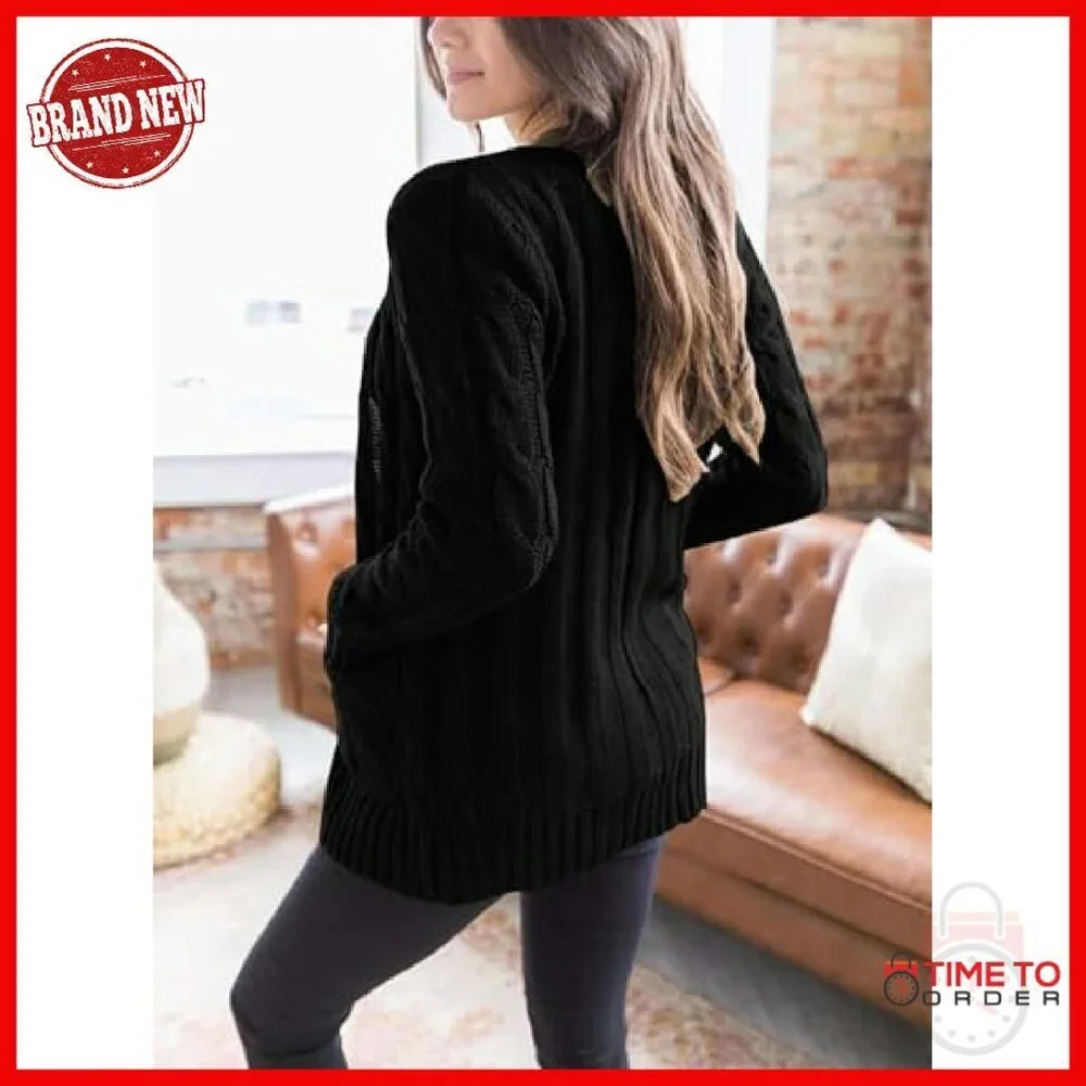 Chunky Cable Knit Open Front Cardigan Sweater - Loose Fit Winter Outerwear